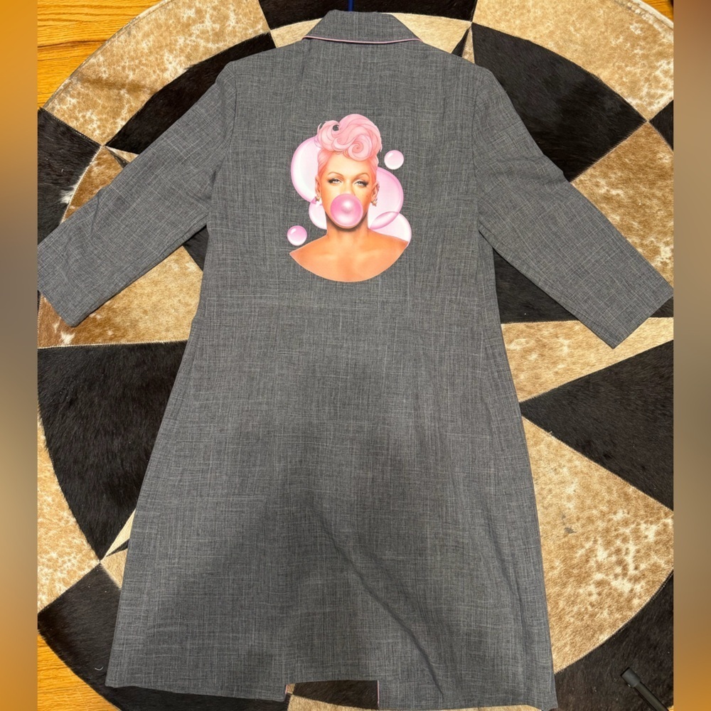 Vintage Byer California Gray with Pink Piping Coat With Customized Pink Graphic
